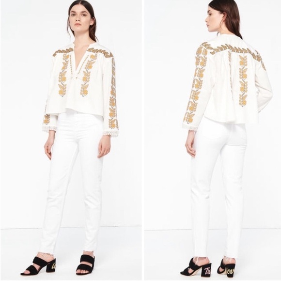 Sandro Button Front White Slim Jeans Raw Hem - Picture 2 of 10